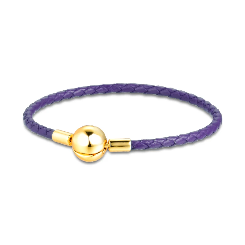 

Ювелирные изделия из стерлингового серебра 925 пробы, яркий фиолетовый тканый кожаный браслет, блестящие застежки, кожаные браслеты для женщ...