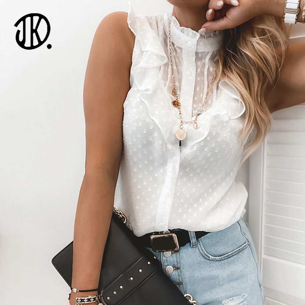

Pure White Seeveless Shirt Round Neck Casual Female Lace Stitching Blousa Summer Office Woman Clothing Loose 2XL Sexy Lady Tops