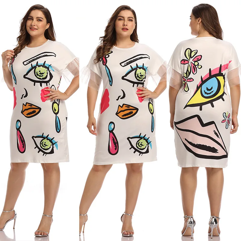 WHZHM белый с принтом вечерние платья для женщин Большие размеры 3XL 4XL печатным