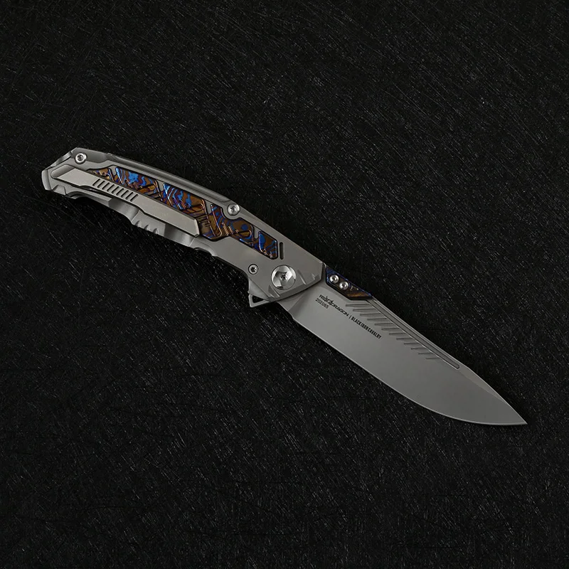 Складной нож DICORIA клинок из натурального сплава с титановой ручкой дракон черный