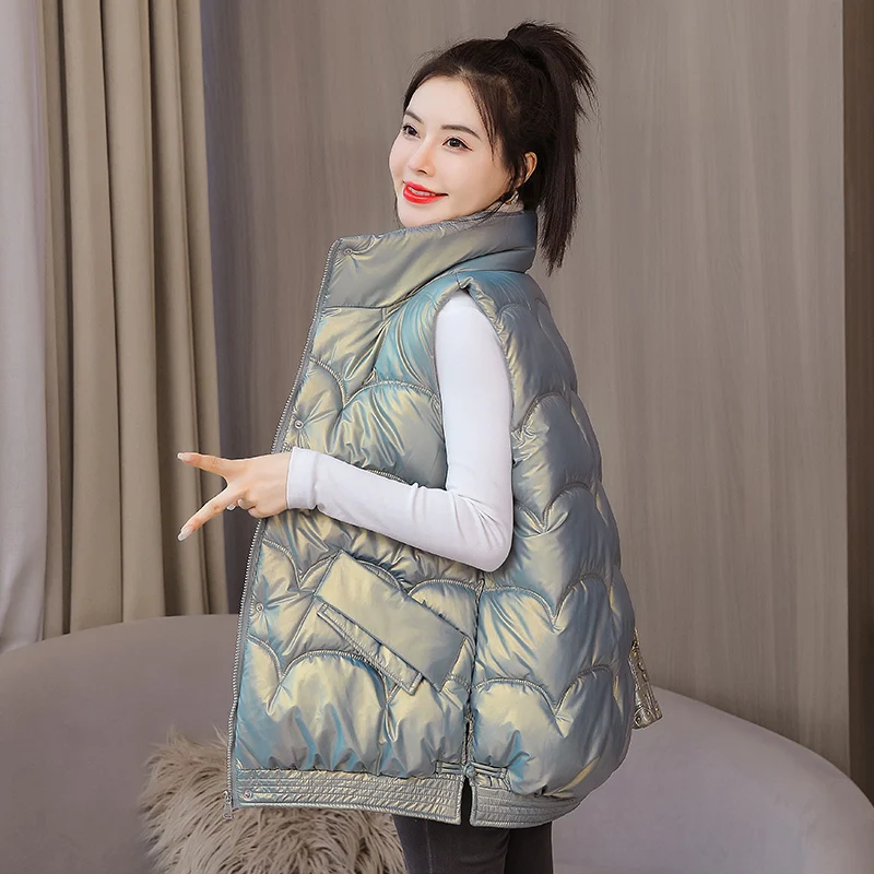 

2021 Women's Winter Jacket Sleeveless Vest Winter Coat Plus Fleece Cotton Padded Warm Thicken Jacket Women's Vest Short Collar