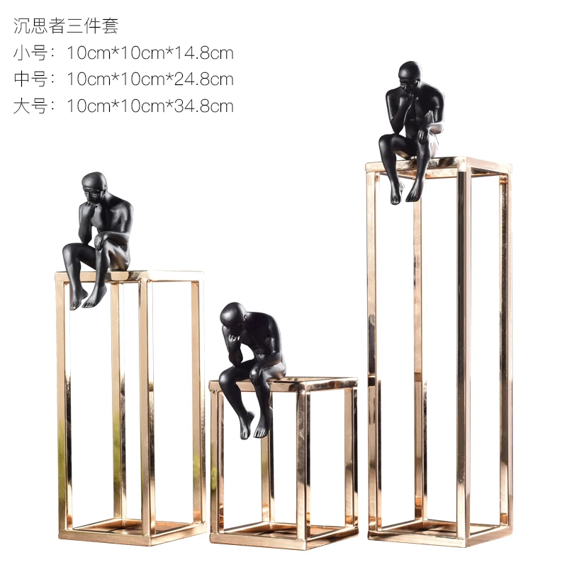 

Modern Resin Black Thinker Sculpture Square Alloy Bracket Ornaments Crafts Office Study Decorations For Home