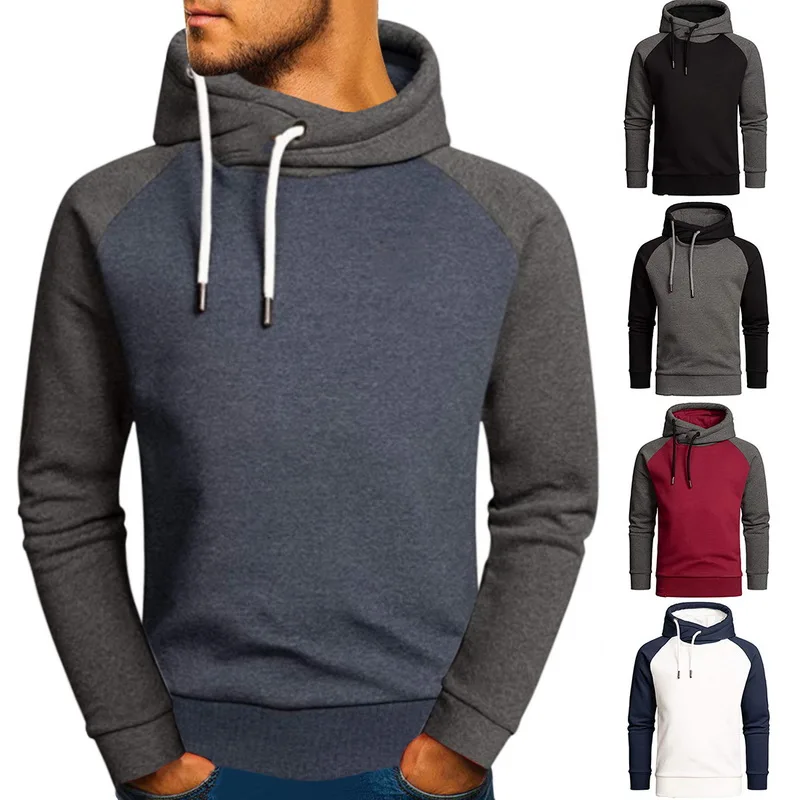

Man Hoodie Long Sleeve Sweatshirts Autumn Streetwear Men Clothes Warm High Collar Drawstring Hooded Pullover Tops Fleece Hoodies