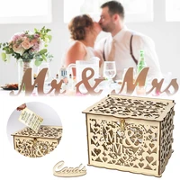 diy wedding gift wooden card money box case with lock rustic beautiful party favor decoration birthday supplies