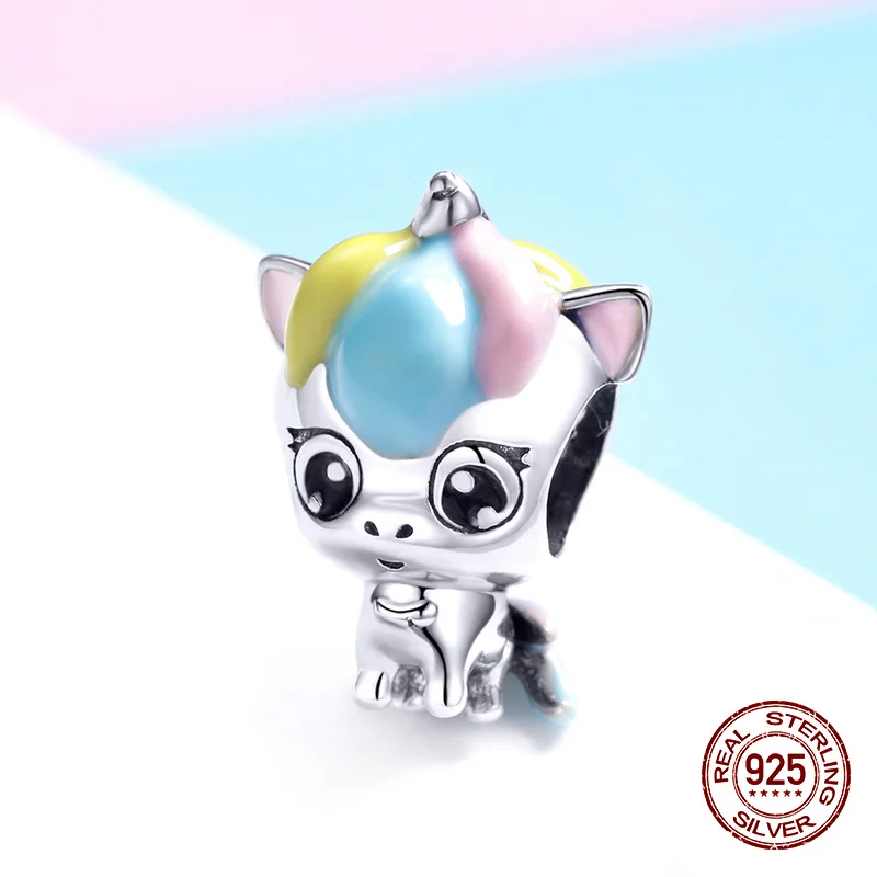 Подлинные эмалированные бусины в виде единорога из стерлингового серебра 925