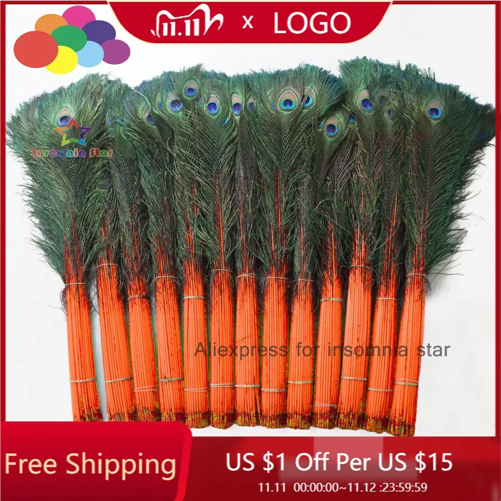 

100 Pcs 80-90cm orange Peacock Feathers DIY Handmade Tool Home Party Decorations