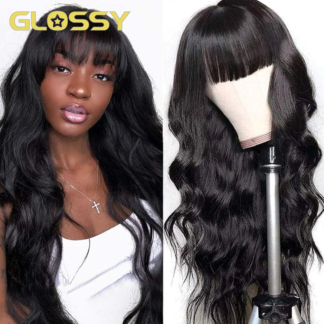 Body Wave Wig With Bangs Fringe Human Hair Wigs For Women Brazilian Remy Hair Glueless Full Machine Made Bangs Wig Human Hair