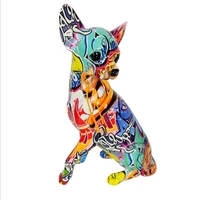 creative color chihuahua bulldog dog statue living room ornaments wine cabinet office home decors graffiti art resin crafts gift