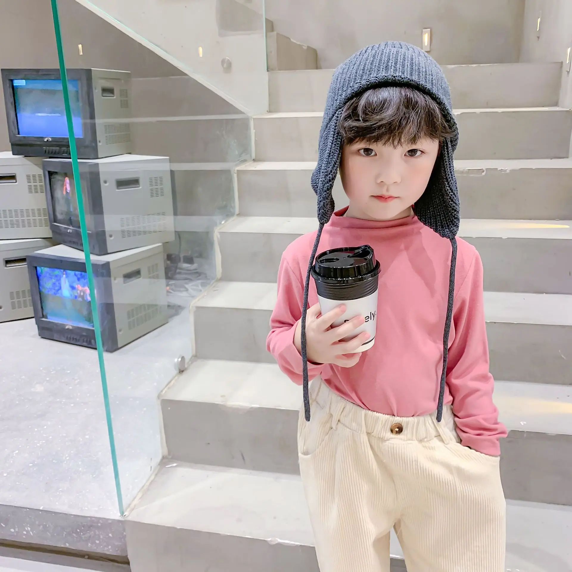 

Fashion boys candy color high collar base long-sleeved T shirts Baby girls cotton casual Tees Tops