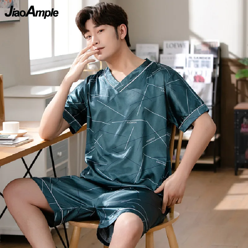 Мужская Летняя Пижама с V-образным вырезом тонкие шорты из вискозы коротким