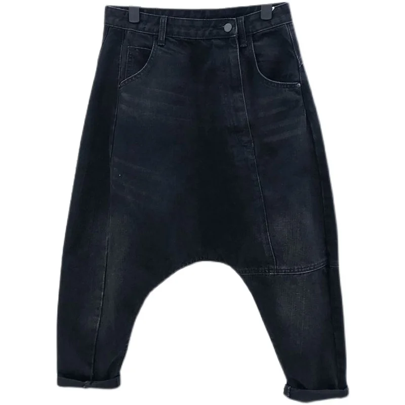 Women Low Drop Crotch baggy Loose Jeans black White Cowboy Cross-pants Streetwear dance Harem trousers Harajuku Denim Jogger