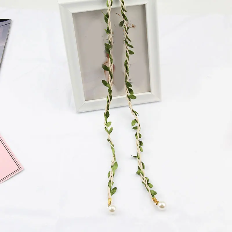 

Fashion Leaf Tassel Waist Chain For Women Girls Handmade Cotton Linen Braided Waist Rope Green Leaf Big Pearl Waist Chain