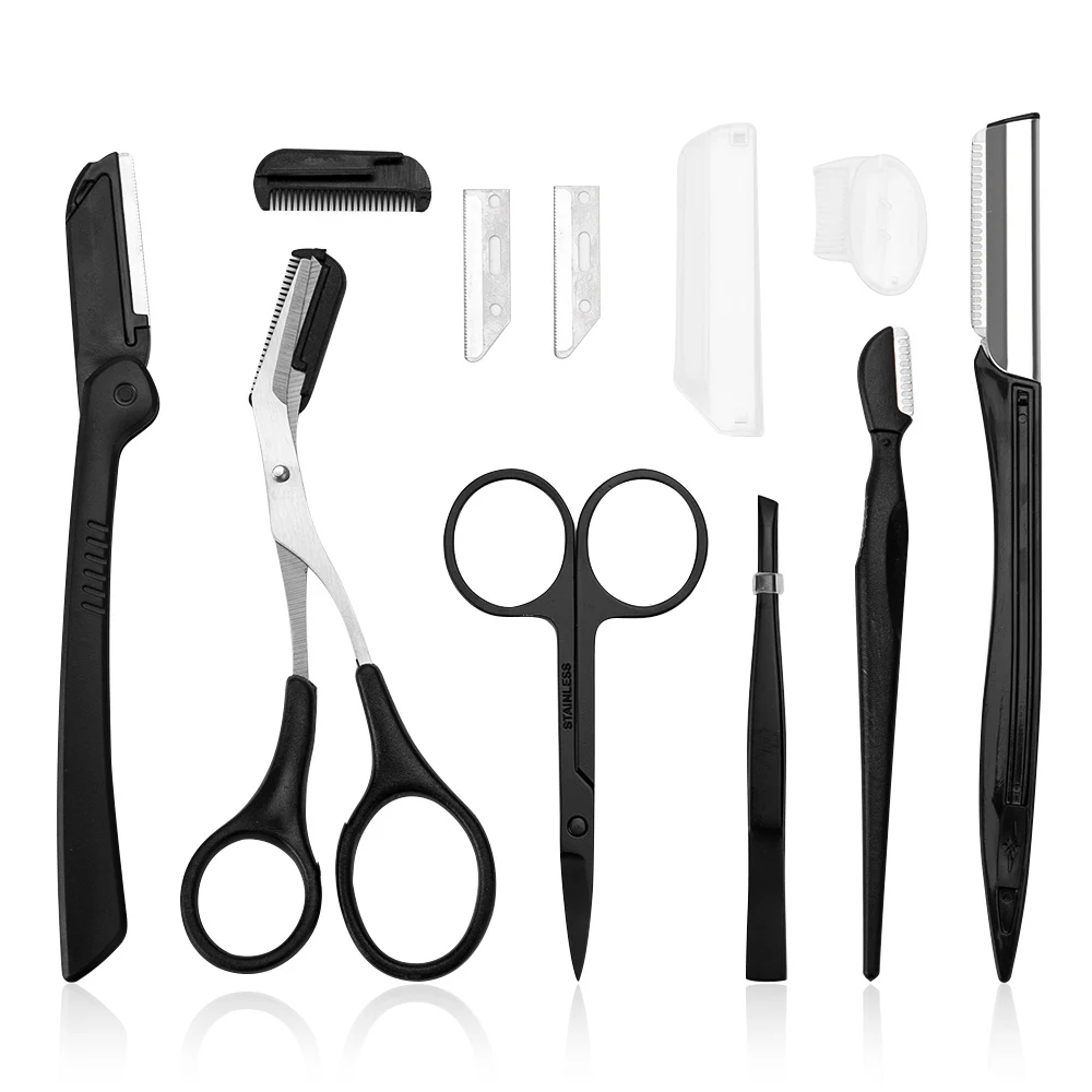 9 шт. триммер для бровей бритвенный набор ножницы расческа бритва лица Бритва