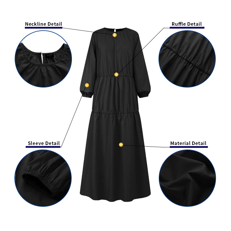 

VONDA 2021 Autumn Casual O Neck Long Lantern Sleeve Party Dresses Loose Solid Women Dress Elegant Sundress Bohemian Vestidos