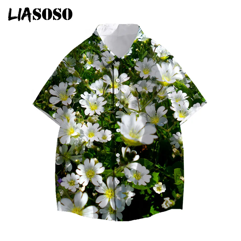 

LIASOSO Summer Men Women Casual Oversized shirts Fashion Plant Flower Short-Sleeve Holiday Streetwear 3D Print Top