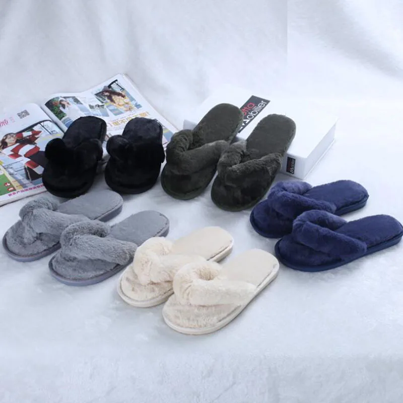 Демисезонные плюшевые шлепанцы для девочек пушистые домашние тапочки женщин