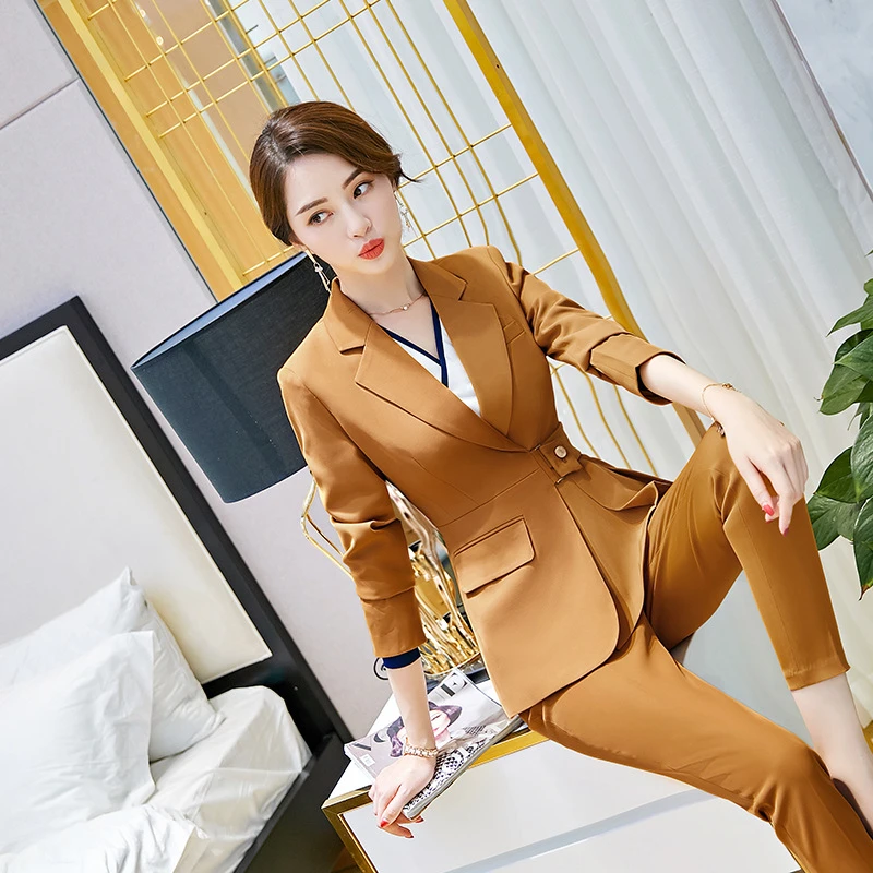 Деловой женский костюм со штанами и курткой пальто новый стиль Осень зима