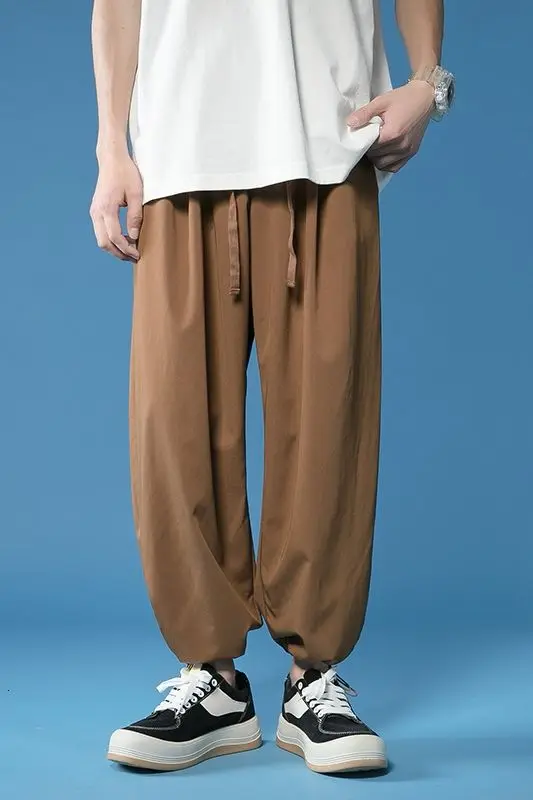 

Men Sport Pants Streetwear Ice Silk Loose Wide Leg Casual 2021 New Package Mail Movement Breathable Leisure College Couples