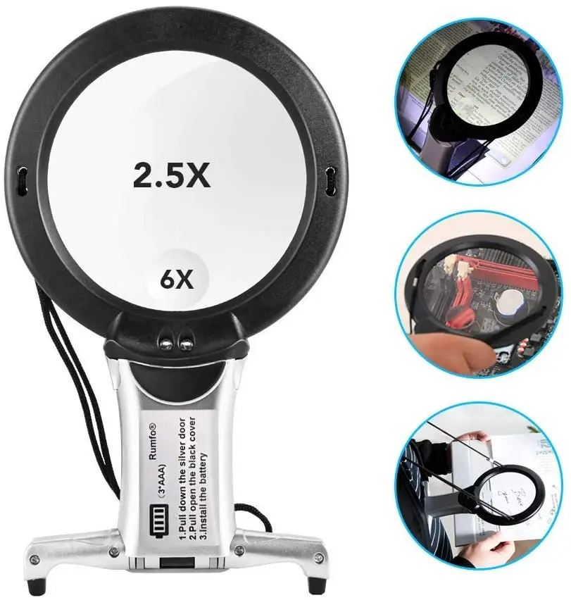 

Hands Free LED Loupe Lighted Reading Magnifier Neck Wear Quality Magnifying Glass For Seniors Sewing Cross Stitch Embroidery
