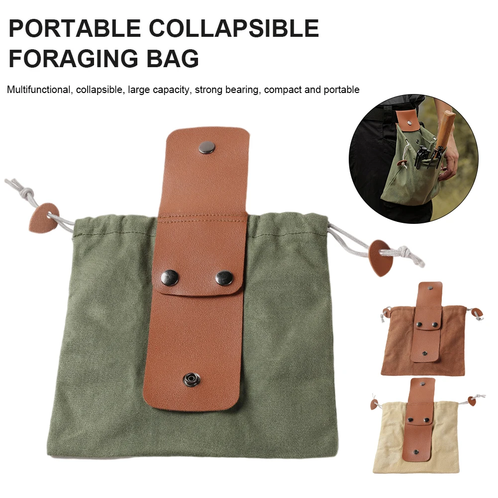 

Portable Foraging Bag Fruit Picking Pouch Collapsible Storage Bag Leather Bushcraft Canvas Bag Beachcombing Hiking Camping