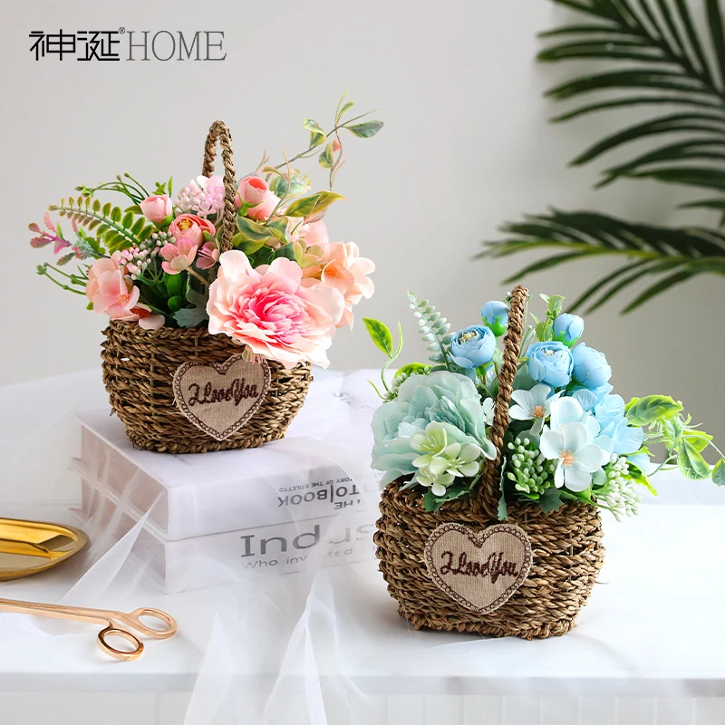 Кантри розы Моделирование Букет Цветочная корзина комплект Декоративные