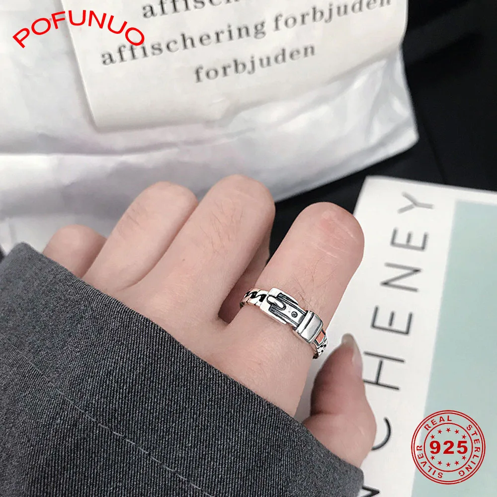 Женское Винтажное кольцо POFUNUO из стерлингового серебра 925 пробы с пряжкой на