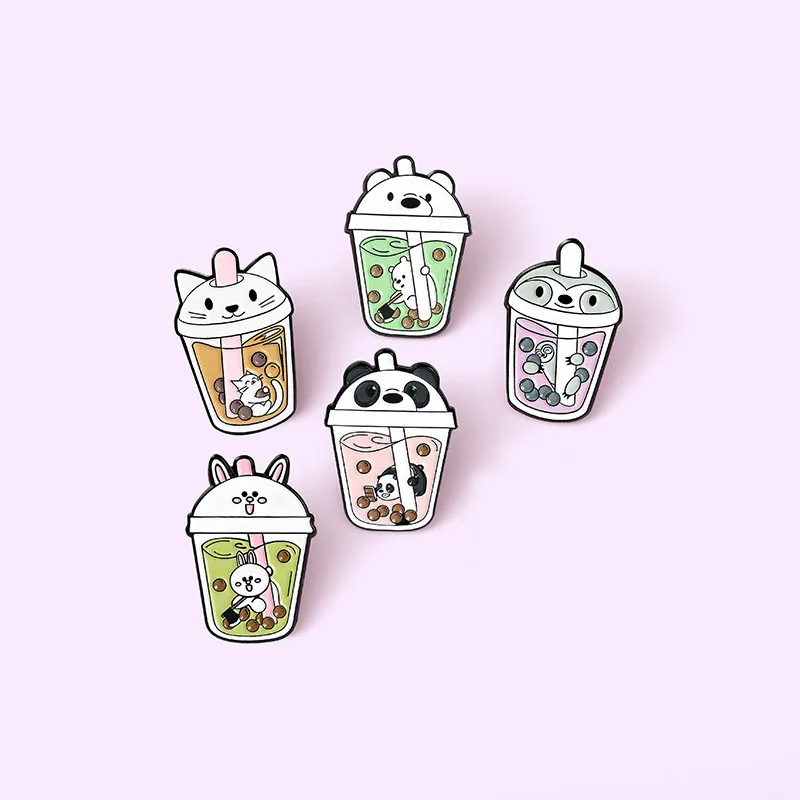 Эмалированные булавки в форме пузырьков чая с животными милые аксессуары для