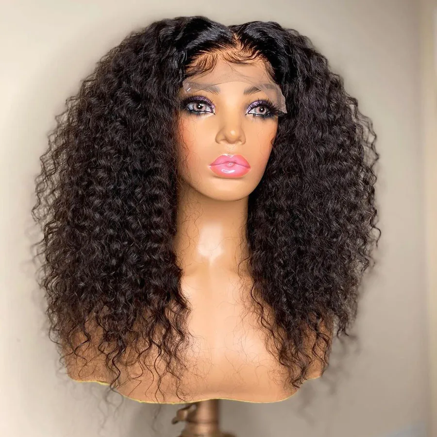 

Middle Part Black Lace Frontal Synthetic Hair Wig For Women Babyhair Preplucked Heat Resistant Daily 180%Density Curly Glueless