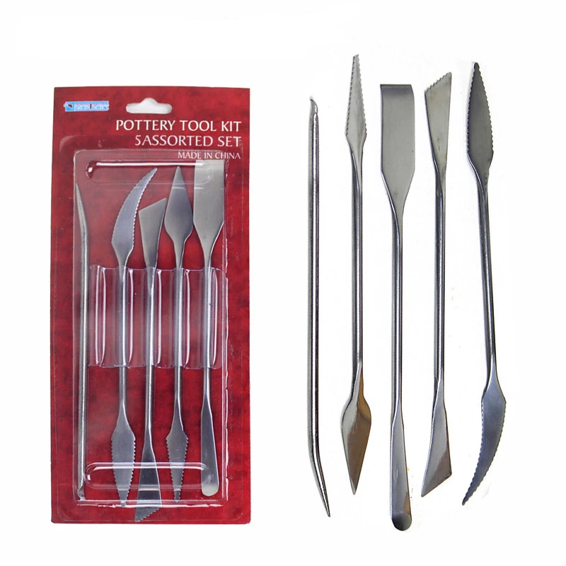 

5 Pcs/set Clay Sculpting Tools Pottery Carving Tool Set Clay Color Shapers, Modeling Tools & Stainless Steel Sculpture Knife