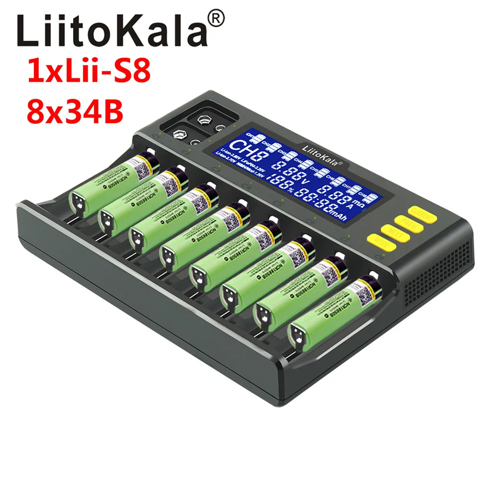 

LiitoKala Lii-S8 18650 26650 21700 9V LCD Battery Charger + 18650 3400mAh NCR18650B + 18650 3000mah HG2
