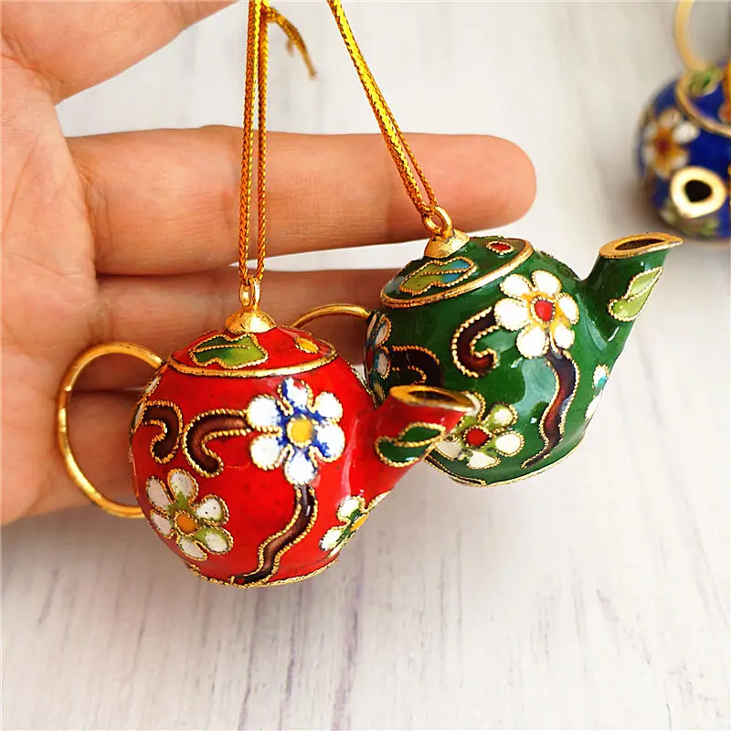 10pcs Colorful Chinese style Mini Teapot Ornaments Cloisonne Enamel Filigree Handcrafts Christmas Party Favor Gifts Decorations | Дом и сад