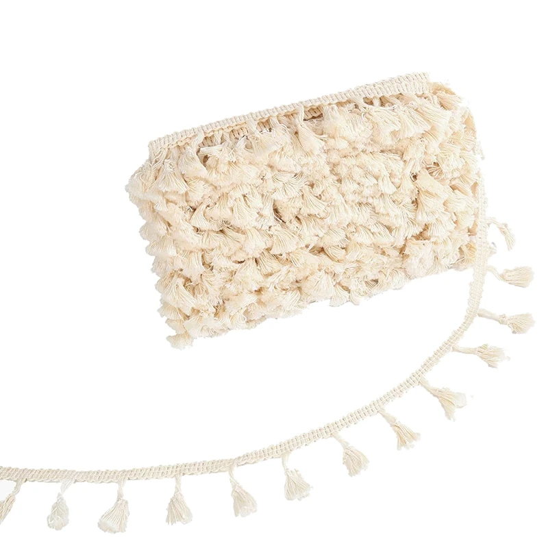 

50 Yards Cotton Tassel Fabric Fringe Trim Ribbon Embroidered Trimming for DIY Crafts Handmade Sewing Accessories