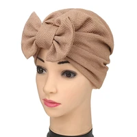 breathable bow knot turban caps for women solid color islamic bonnet hijab musulman femme muslim headwear arab wrap indian cap
