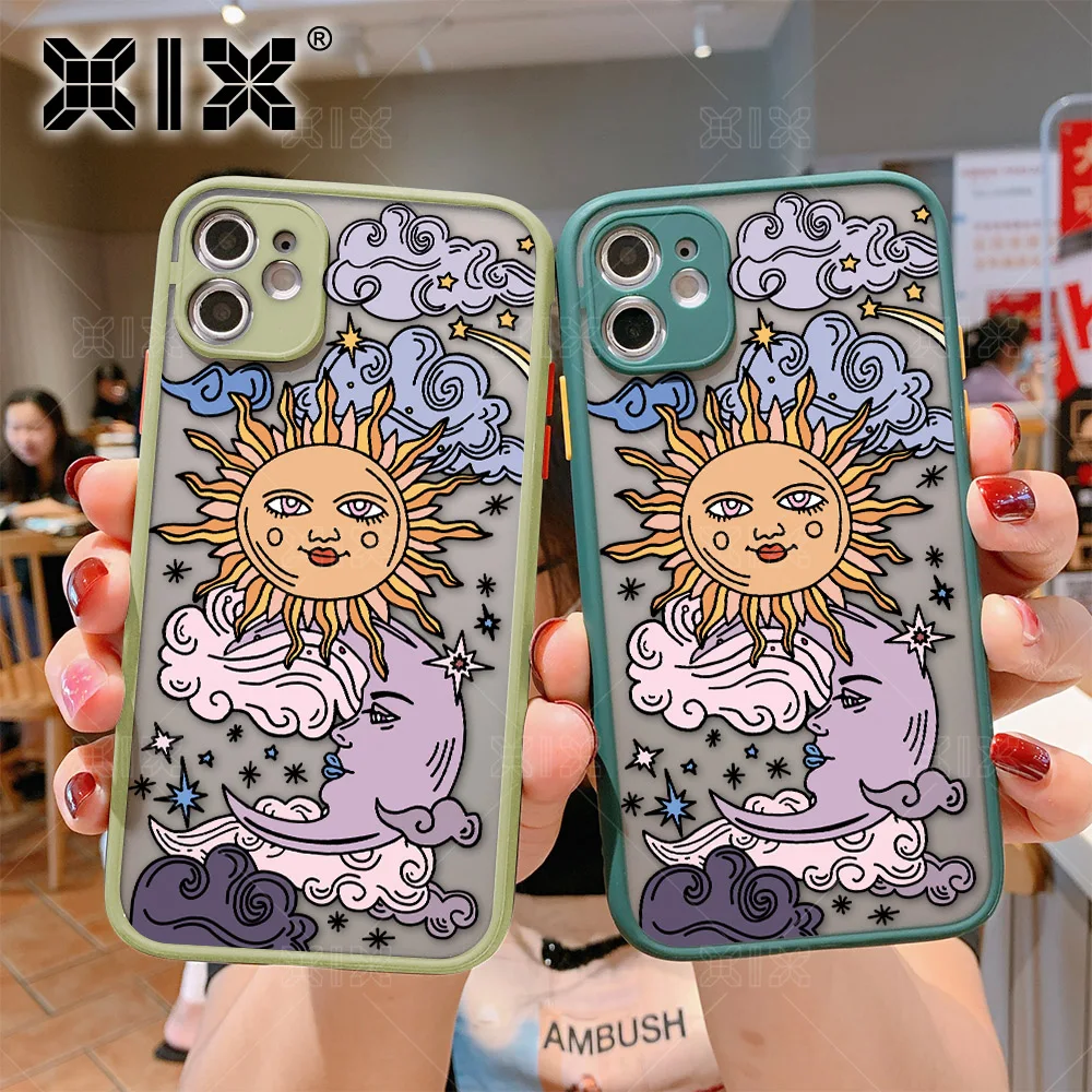 XIX iPhone 11 Чехол Sun & Moon Face для 12 Pro Max SE 7 8 Plus X XS XR Мягкий бампер Прозрачная матовая задняя крышка.