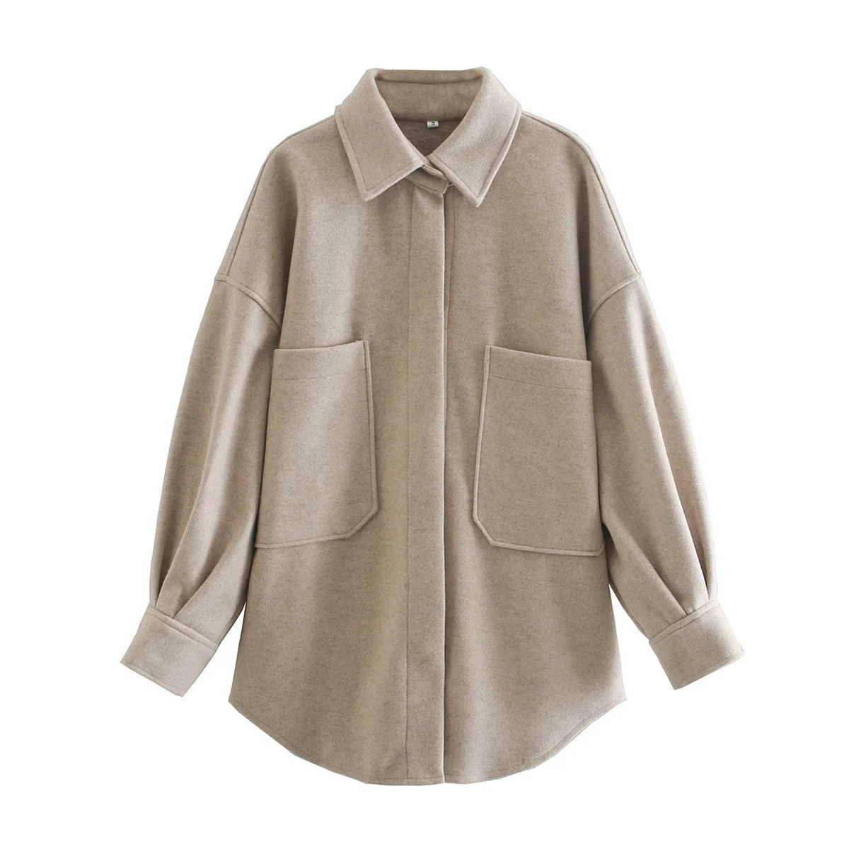 

autumn new fashion versatile solid color woolen loose long sleeve Lapel shirt