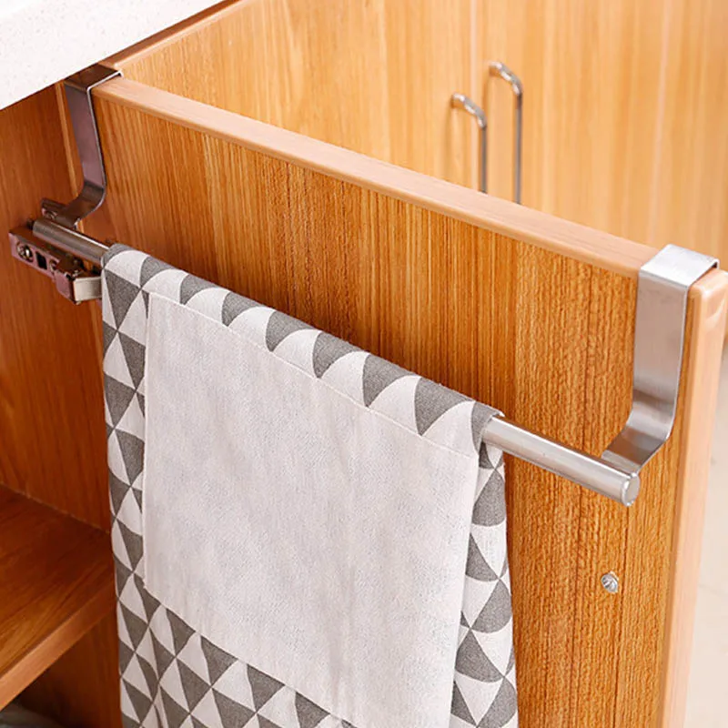 2 Size Towel Racks Over Kitchen Cabinet Door Towel Rack Bar Hanging Holder Bathroom  Shelf Rack Home Organizer Long Wall Hook images - 6