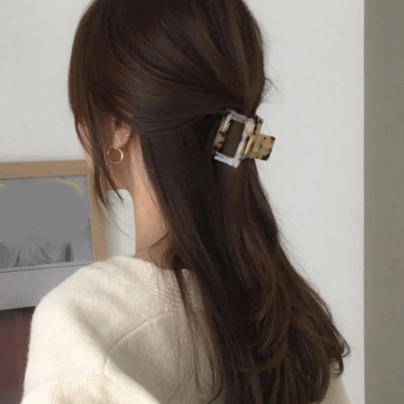

Acrylic Hairpin Headwear Large Barrette Geometric Rectangle Hair Claws Simple Hair Accessories Leopard Acetate Hair Clip