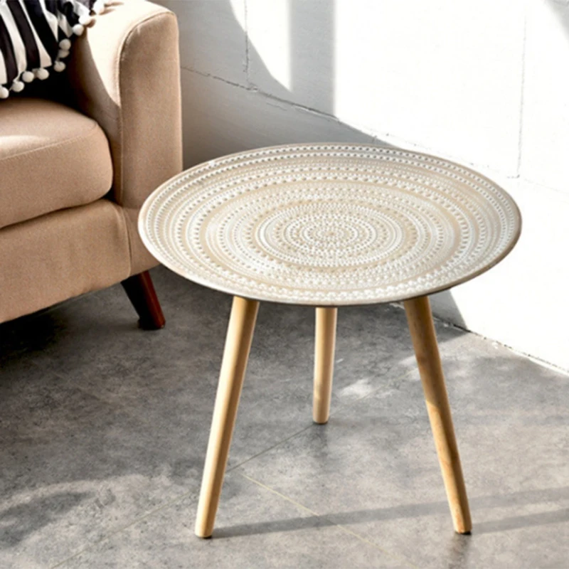 Деревянный журнальный столик креативный круглый для кровати дивана боковой