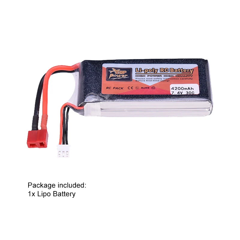

ZOP Power 7.4V 4200mAh 30C 2S Lipo Battery T Plug For RC Car Plane Boat Lithium Ion Polymer Battery