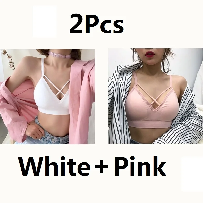 White Pink Gumprun, 2 шт., сплошной цвет, цельный бюстгальтер, выдалбливают, пуш-ап, бюстгальтер без косточек, бесшовное нижнее белье для женщин, стройнящие, уютные бюстгальтеры для женщин - Цвет: White Pink