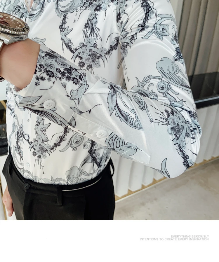 Повседневная облегающая Ночная Клубная одежда для вечеринок рубашка-смокинг цветочный принт Британский стиль цветочные рубашки мужские с длинным рукавом мужские платья рубашки