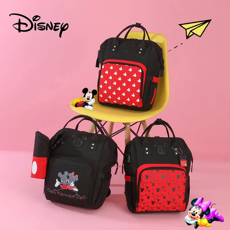 

Disney Mickey Diaper Bag Backpack Mummy Care Bag Baby Waterproof Diaper Bags Travel Stroller Bag Baby Storage Bag Free Hooks