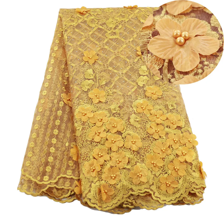 

African Beaded 3D Tulle Lace Fabric African French Lace Fabric High Quality Nigerian Embroidery Tulle French Lace
