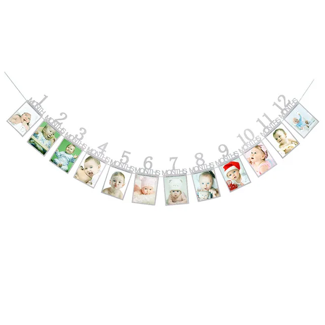 silver number 12 месяцы фоторамка баннер Baby 1st декорации с днем рождения Baby Shower 1st для маленьких мальчиков девочек мой первый год вечерние поставки - Цвет: silver number