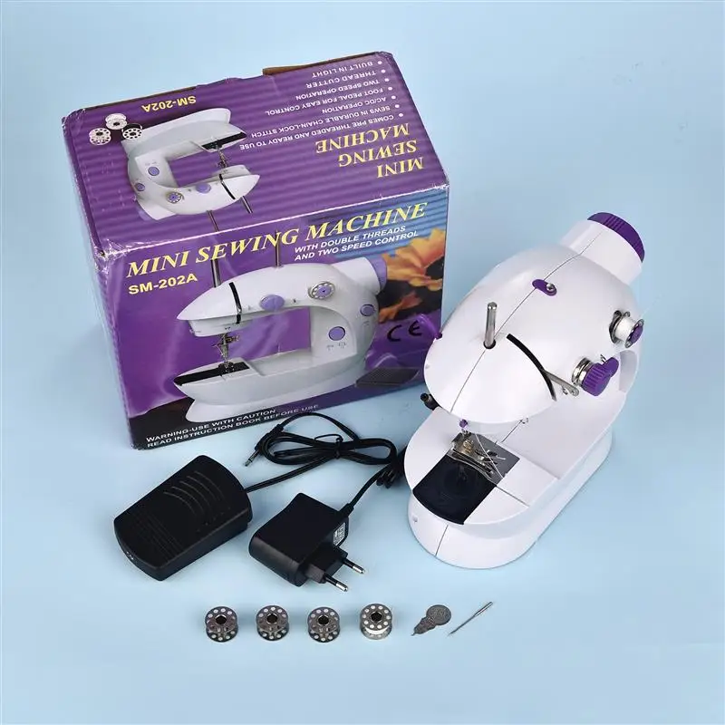 

2021 Sewing Machine Mini Portable Household Night Light Straight Line Hand Table Two Thread Kit Electric Home Sewing Accessories