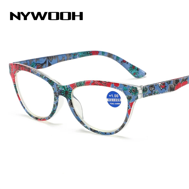 

NYWOOH Women Cat Eye Reading Glasses Anti Blue Light Glasses Female Fashion Printing Hyperopia Eyeglasses Diopter +1.0 1.5 4.0