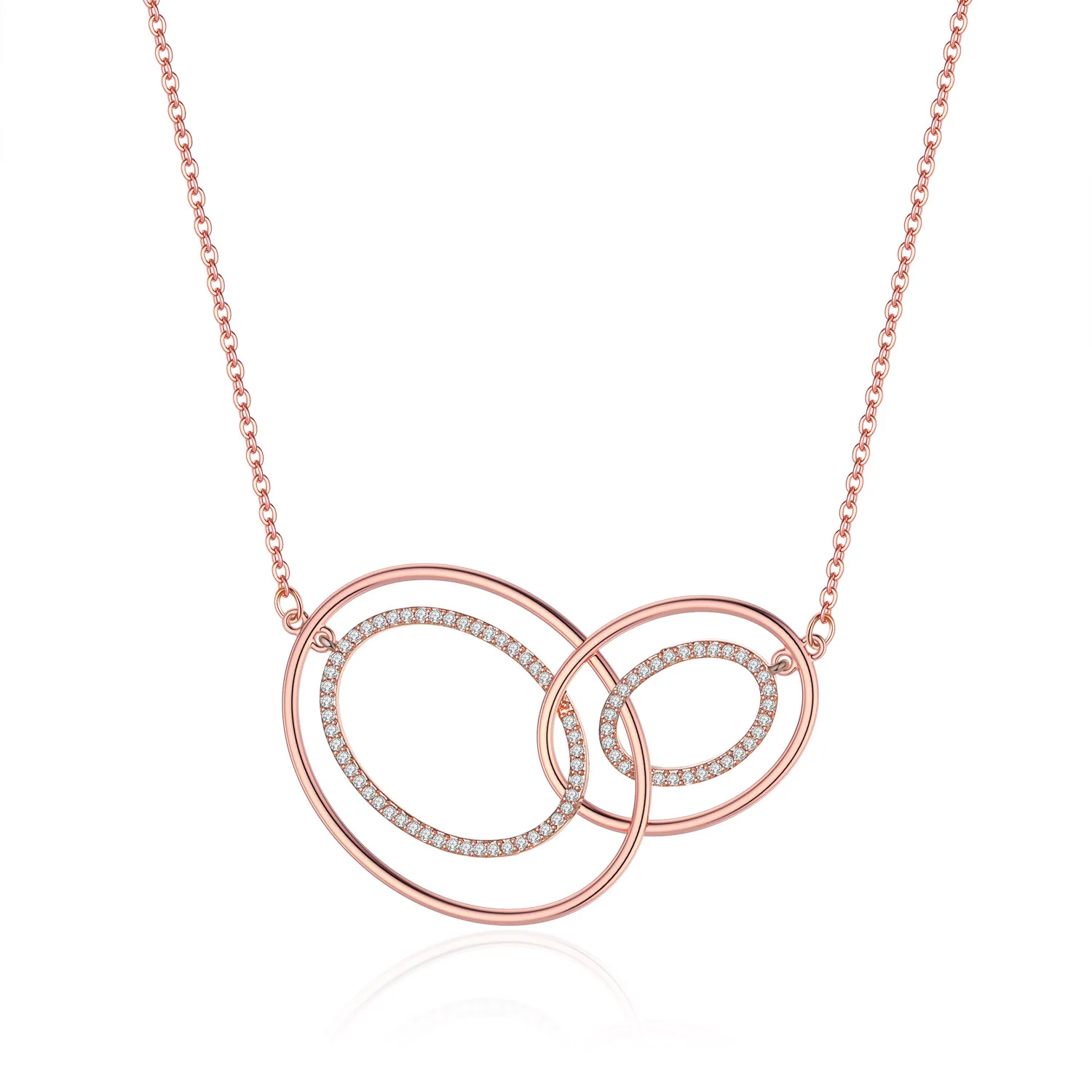 

Two Tone Rose Gold Plated Eternity Infinity Fringe Circles Long Chain Sweater Pendant Necklace for Women