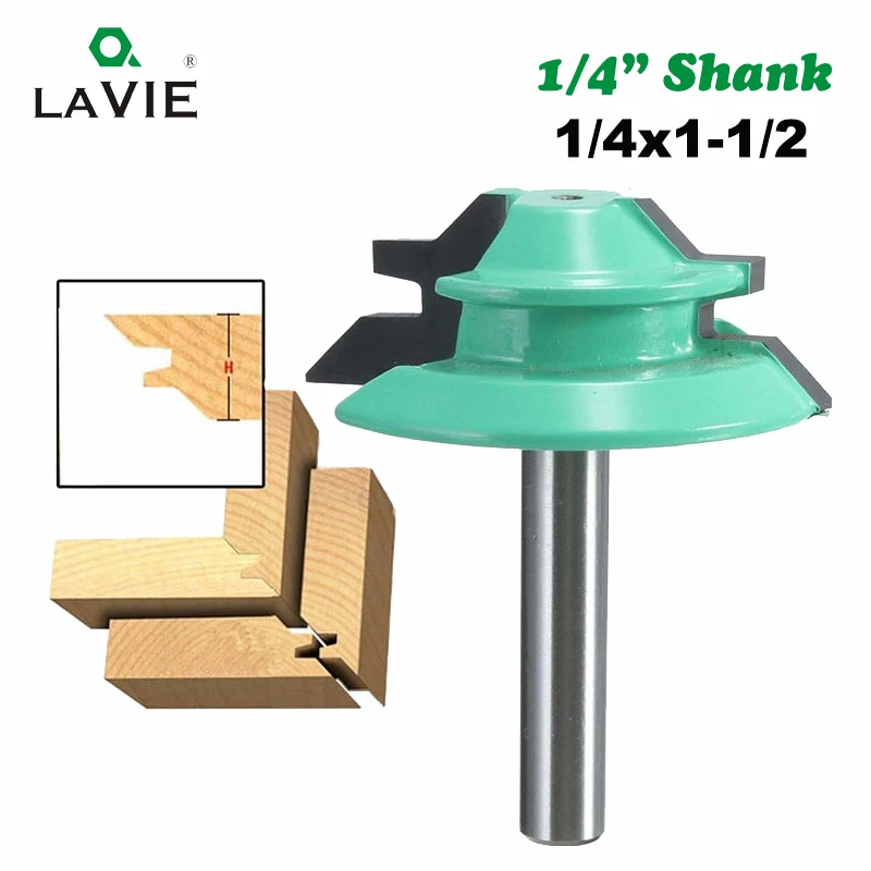 LA VIE 1/4 Shank 1Pc 45 Degree Lock Miter Router Bit Tenon Milling Cutter Woodworking Tool For Wood Machine Tools MC01007