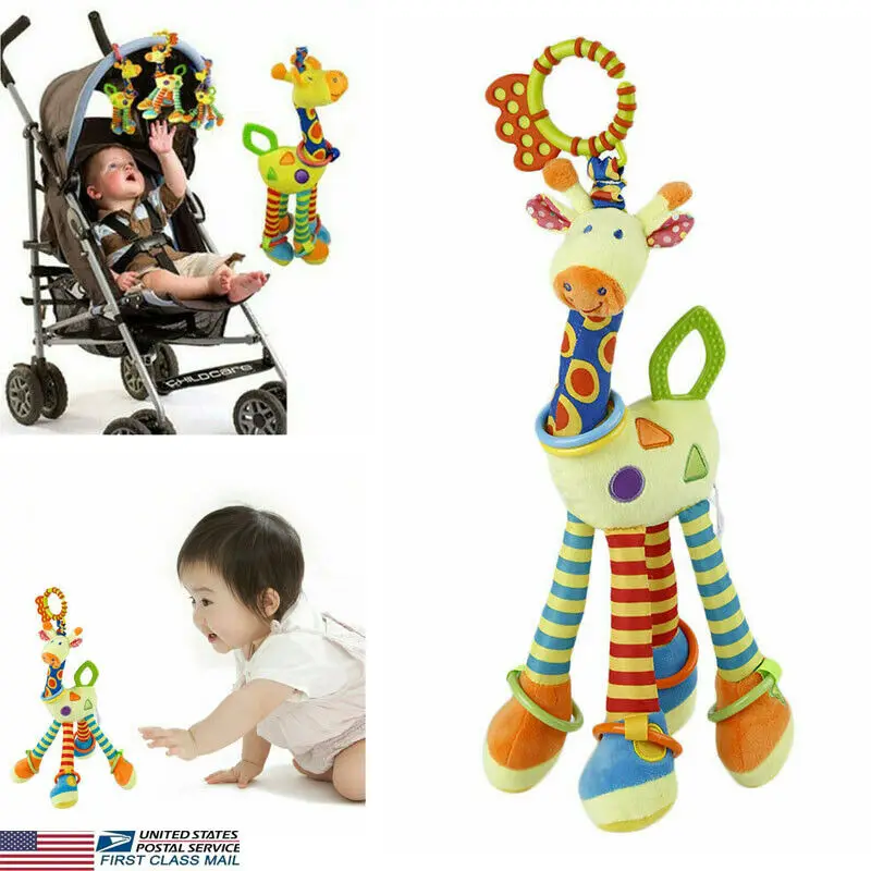 Детская коляска колокольчики мягкие Жираф подвесная игрушка животные
