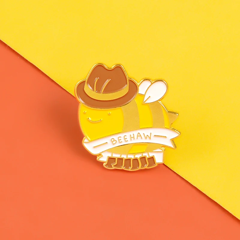 Ковбойская брошь в форме пчелы BEEHAW желтая пчела эмаль булавки мультфильм